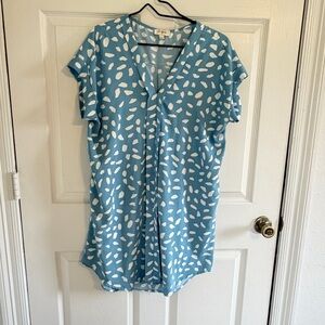 Umgee Blue Abstract Print Tunic Dress Flutter Sleeve Size Large